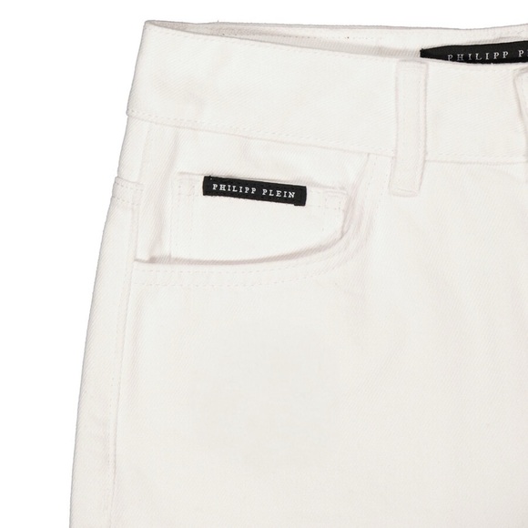 NWT PHILIPP PLEIN WHITE DENIM 5 POCKET HOT SHORTS WITH SILVER DETAILS - Picture 3 of 3